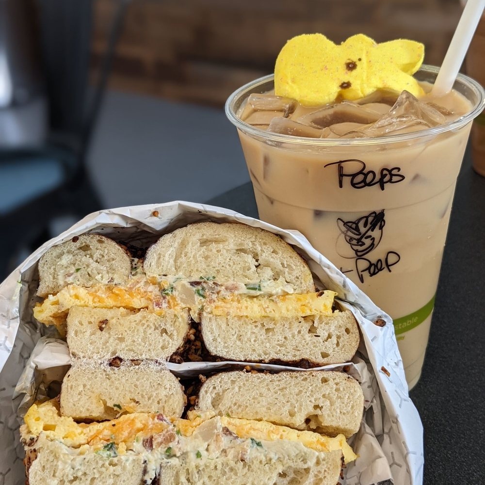 Everything Bagels - a sandwich and a drink - Bagels Near Me - Durham, North Carolina