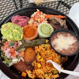 Steak and lobster burrito bowl