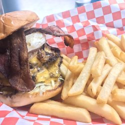 Roundup Restaurant & Lounge - Hangover burger with fries