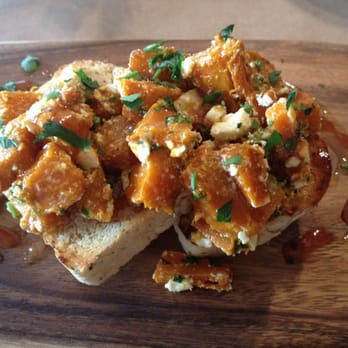 Eire Cafe - Pumpkin & fetta bruschetta with fig syrup and olive oil - Coffee & Tea Near Me - Clapham, SA