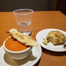 Tomato basil soup and chive biscuit. Took 15 minutes in an empty cafe to have my biscuit warmed up. Tomato basil soup and chive biscuit. Took 15 minutes in an empty cafe to have my biscuit warmed up.
