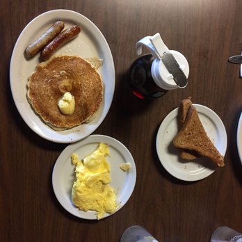 Bridgehead Cafe - 1 Pancake & 1 Egg with 2 link sausage (toast belongs to another order haha). - Breakfast & Brunch Near Me - Antioch, California
