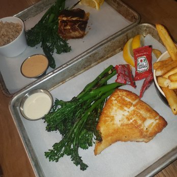 Chula Seafood Uptown - Halibut with lemon aioli and broccolini and fries. Blackened grouper with remoulade and broccini and rice.  Chula's Seafood Phoenix. - Seafood Near Me - Phoenix, Arizona