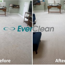 EverClean Nashville - Before and after of professional deep steam carpet cleaning in Nashville, TN on beige residential carpet in a bonus room.