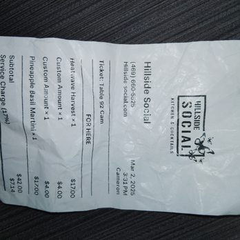 Hillside Social - The receipt - American Near Me - Cedar Hill, Texas