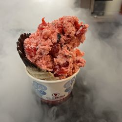 Sub Zero Nitrogen Ice Cream - Cherry chocolate in a dipped cone.
