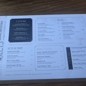 Willet's Lowcountry - Dinner menu - Southern Near Me - Island, Georgia Willet's Lowcountry - Dinner menu - Southern Near Me - Island, Georgia