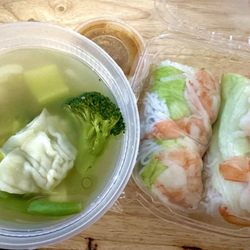 Volcano Asian cuisine - House Special "Wonton Soup" and shrimp Spring Fresh Roll