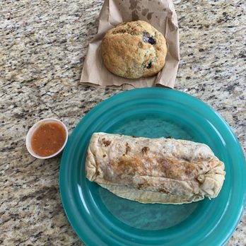 Westside Cafe & Coffee Company - Breakfast burrito with salsa and blueberry scone - Coffee & Tea Near Me - Reno, Nevada