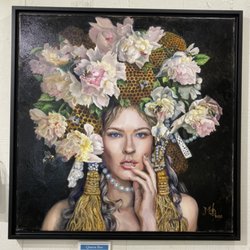 Hirdie Girdie Art Gallery - "Queen Bee" original oil painting by Martha Dodd