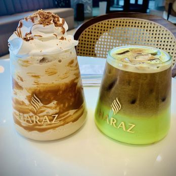 Haraz Coffee House - Habibi frappe and pistachio iced latte - Middle Eastern Near Me - Oak Creek, Wisconsin