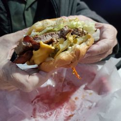 Snickers Bar & Grill - Bacon cheeseburger cross section