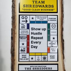 Engraving After 6 - Plaque award with monopoly style layout of engraved info using acrylic material