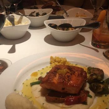 Ocean Prime - Our spread w/ the king salmon in front - haricot verts, tomatoes, cauliflower purée, orange vinaigrette. - Seafood Near Me - Washington, DC, District of Columbia
