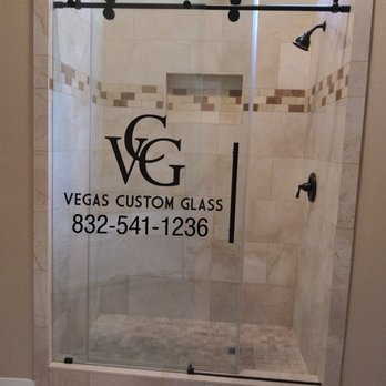 Vegas Custom Glass - Custom frameless sliding shower door with matte black hardware! - Glass & Mirrors Near Me Vegas Custom Glass - Custom frameless sliding shower door with matte black hardware! - Glass & Mirrors Near Me