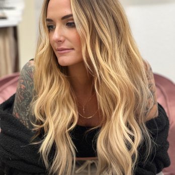 Gena Watson - Added two rows of Invisible Bead Extensions and touched up her money piece - Hair Extensions Near Me - San Diego, California
