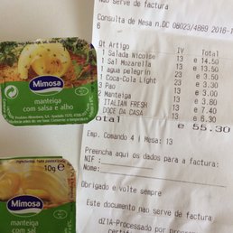 1 euro for each piece of bread, and 1.90 euro for each packet of butter.