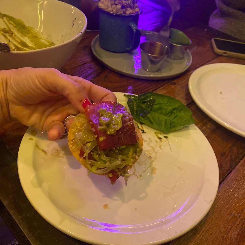 La Justina - Tuna tataki made into a tostada (by me) - Mexican Near Me - Tijuana, BCN La Justina - Tuna tataki made into a tostada (by me) - Mexican Near Me - Tijuana, BCN