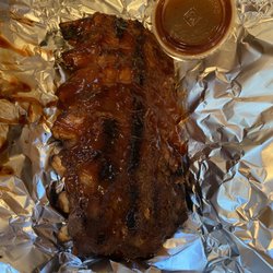 Heavenly Chicken and Ribs - BBQ RIBS! Perfectly done! 1 of 2 racks in a promotional.