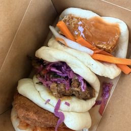BAOS TRIO- tofu, pork, fried chicken
