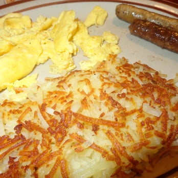 Denny's - Part of my Red, White & Blue Pancakes Breakfast. I decided to stick with hash browns instead of substituting seasoned fries. - American Near Me - Hayward, California