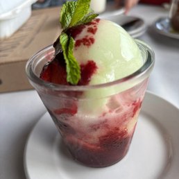 SORBETTO AL LIMONE CON FRAGOLE Lime sorbet with strawberries SORBETTO AL LIMONE CON FRAGOLE Lime sorbet with strawberries