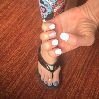 Wind Nails Salon & Spa - Ready for vacay! Color changing toes and silver glitter with gel overlay and white shellac. I always get lots of compliments! - Nail Salons Near Me - Centennial, Colorado