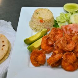 Copan Restaurant - Shrimp l with beans and tortillas