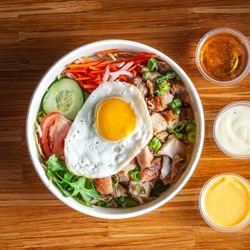 Rice Bowl with three of our homemade sauces