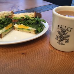 Custom gluten-free breakfast sandwich and cream Earl Grey!