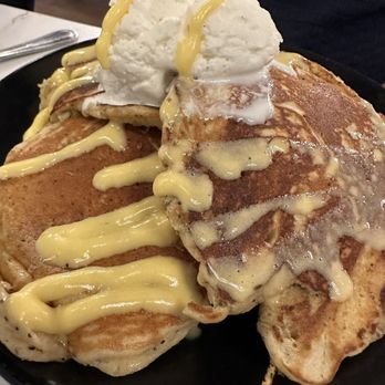 58 Degrees & Holding - Lemon poppyseed pancakes. The lemon sugar glaze is drool worthy..... - New American Near Me - Sacramento, California