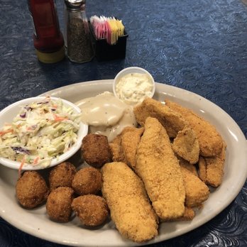 Cartwright's Ranch House - Fried Catfish with tartar sauce, Mashed Potatoes and Gravy, Coleslaw & jalapeño Hush Puppies as a bonus. - Breakfast & Brunch Near Me - Denton, Texas Cartwright's Ranch House - Fried Catfish with tartar sauce, Mashed Potatoes and Gravy, Coleslaw & jalapeño Hush Puppies as a bonus. - Breakfast & Brunch Near Me - Denton, Texas