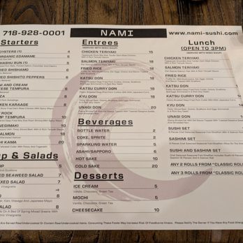 Nami Sushi - Menu, side 1 - Japanese Near Me - New York, New York