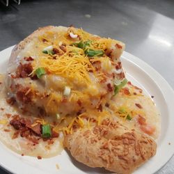 Cafe Royal Coffee House - House made 3 cheese bread bowls. This is our house made loaded potato soup.