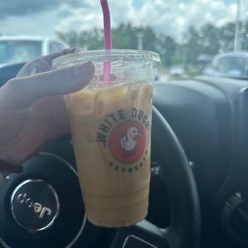 White Duck Espresso - 24 oz iced coffee with caramel, macadamia nut and cheesecake! Tastes so good. - Coffee & Tea Near Me - New Port Richey, Florida White Duck Espresso - 24 oz iced coffee with caramel, macadamia nut and cheesecake! Tastes so good. - Coffee & Tea Near Me - New Port Richey, Florida