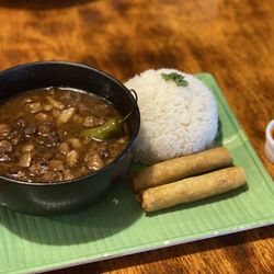 Kusina Cuisine - Pork Dinaguan with steamed rice & lumpia w/ sweet chili