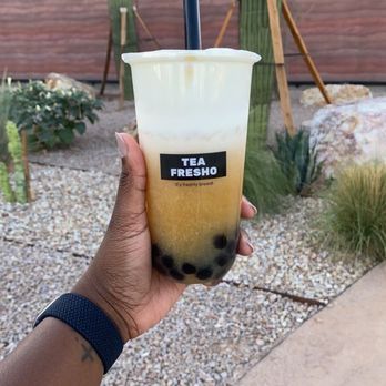Tea Fresho - Peach Oolong tea with cheese cream and boba - Bubble Tea Near Me - Gilbert, Arizona Tea Fresho - Peach Oolong tea with cheese cream and boba - Bubble Tea Near Me - Gilbert, Arizona