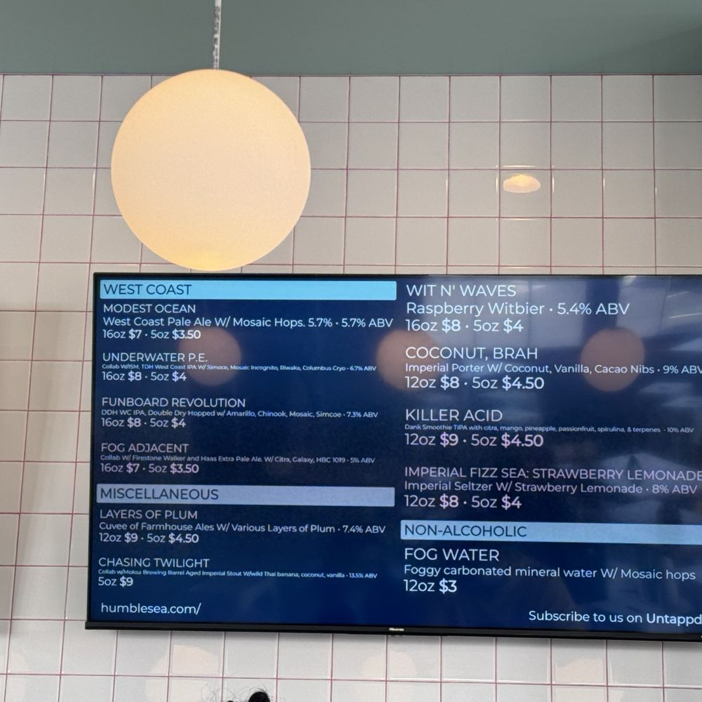 Humble Sea Brewing - 1/14/24 menu - Beer Bar Near Me - Alameda, California