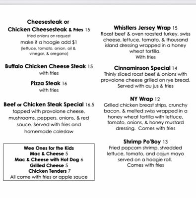 Menu photo 1 Whistlers Inn Cinnaminson, NJ