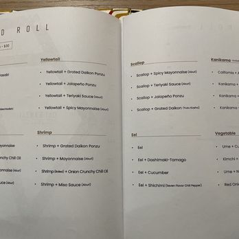 Oh Banzai - Hand Roll Menu - Japanese Near Me - Gardena, California