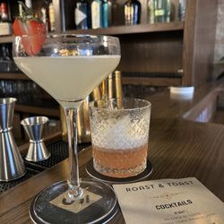 Roast & Toast - Two cocktails and a menu.