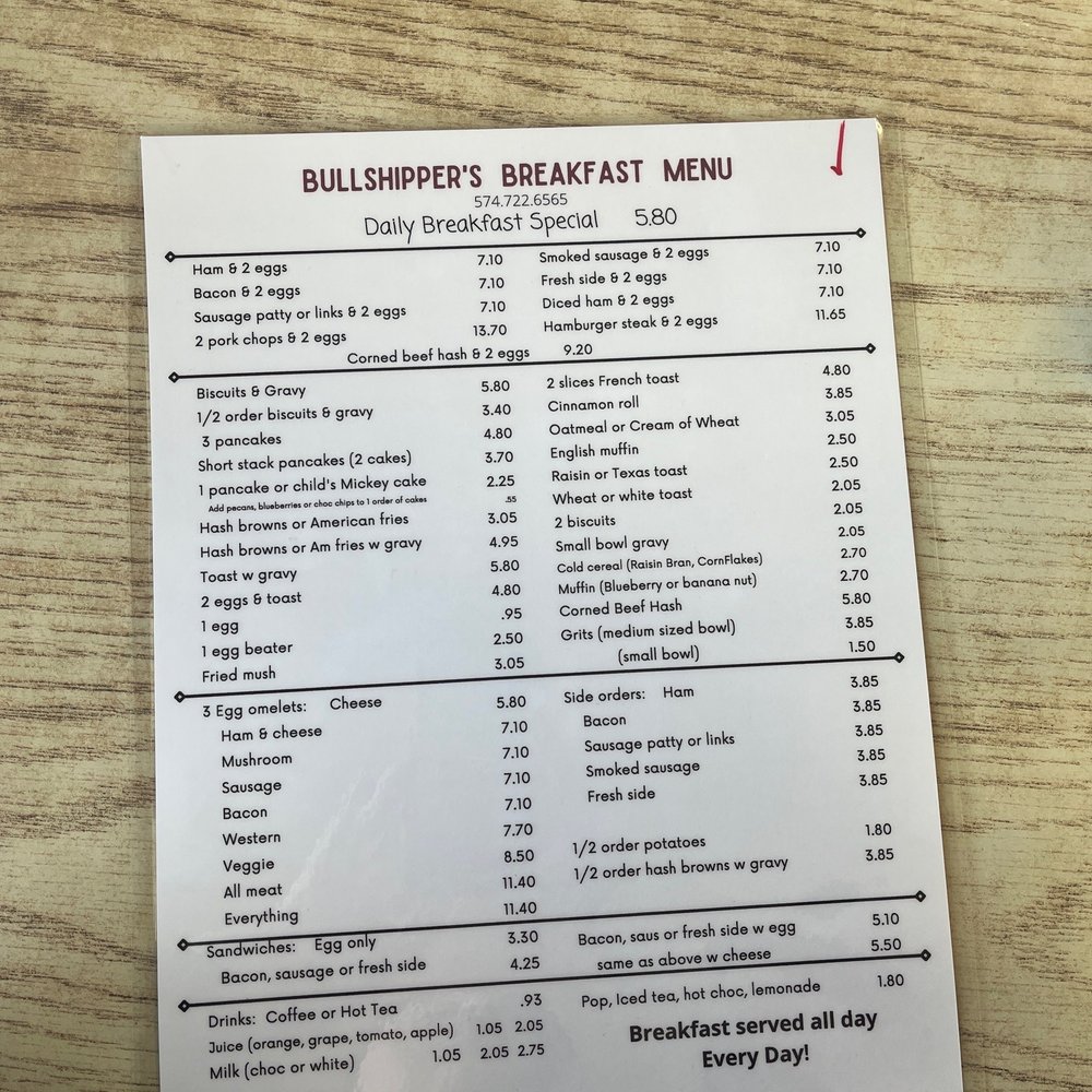 Bullshippers Cafe - Breakfast menu - Diners Near Me - Logansport, Indiana