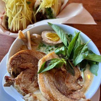 Saigon On 7th - Curry ramen & lamb banh mi (back) - Vietnamese Near Me - Austin, Texas