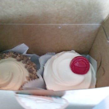 Frosted Cupcakery - chocolate cupcake with caramel buttercream toffee and the classic red velvet on the right. SO GOOD! - Bakeries Near Me - Long Beach, California
