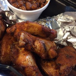 Wings and baked beans. Wings and baked beans.