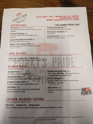 Menu photo 3 Porky's Pride Smoke House Warrior, AL Menu photo 3 Porky's Pride Smoke House Warrior, AL