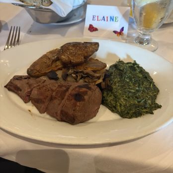 Gallaghers Steakhouse Boca Raton - Sliced Fillet Mignon with Creamed Spinach &  Roasted Potatoes. - Steakhouses Near Me - Boca Raton, Florida