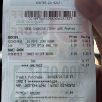 Vons - Receipt - Grocery Near Me - Santee, California