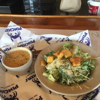 Pinchers - 1/2 crab corn chowder and Caesar salad. - Seafood Near Me - Naples, Florida Pinchers - 1/2 crab corn chowder and Caesar salad. - Seafood Near Me - Naples, Florida