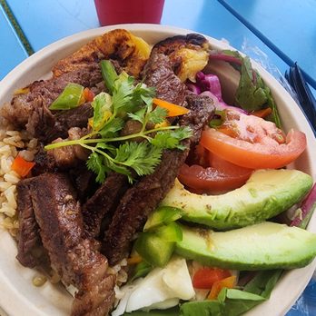 My Healthy Kitchen - Bowl with everything. I chose steak, you can choose chicken or shredded beef on it. - Food Trucks Near Me - Orlando, Florida My Healthy Kitchen - Bowl with everything. I chose steak, you can choose chicken or shredded beef on it. - Food Trucks Near Me - Orlando, Florida
